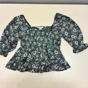 American Eagle Outfitters Black and Green Floral Blouse